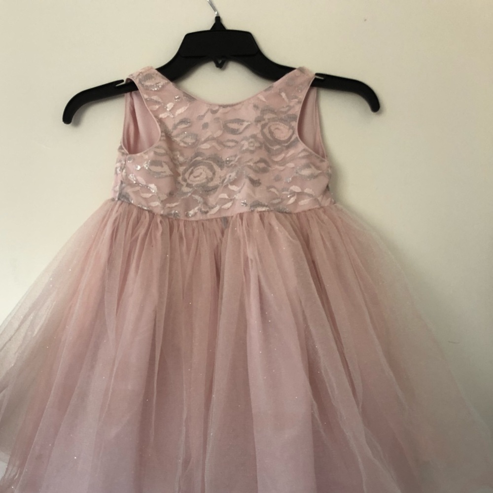 Tevolia Girls Dress Pink Silver Flower Top Size 4